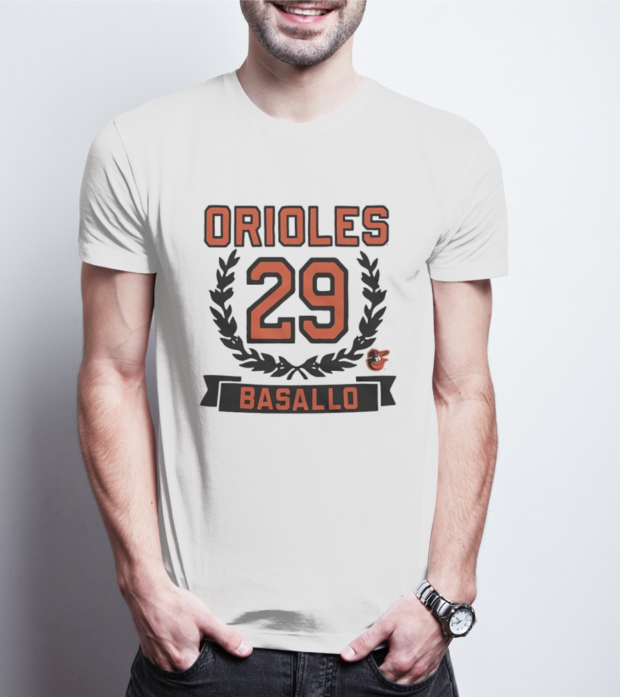 Orioles 29 Basallo Wreath Baltimore Baseball Rookie T-Shirt