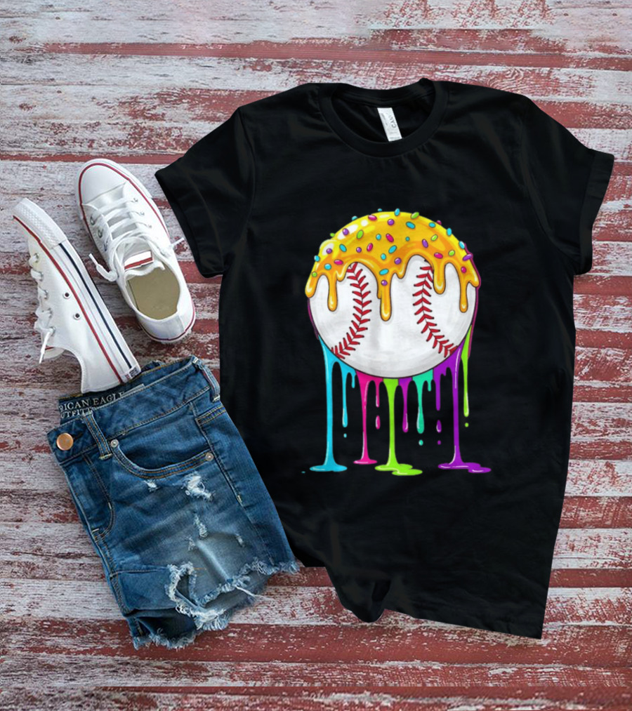 Baseball Dripping Icing Candy Sprinkles Rainbow T-Shirt