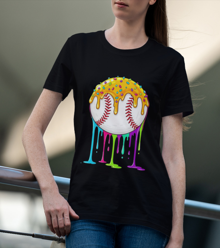Baseball Dripping Icing Candy Sprinkles Rainbow T-Shirt