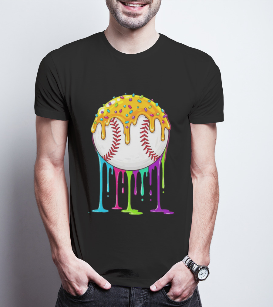 Baseball Dripping Icing Candy Sprinkles Rainbow T-Shirt