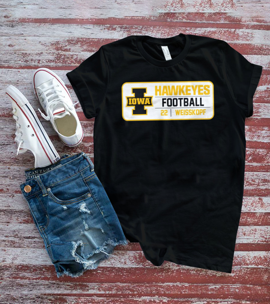 Iowa Hawkeyes Football 22 Weisskopf Black Gold T-Shirt