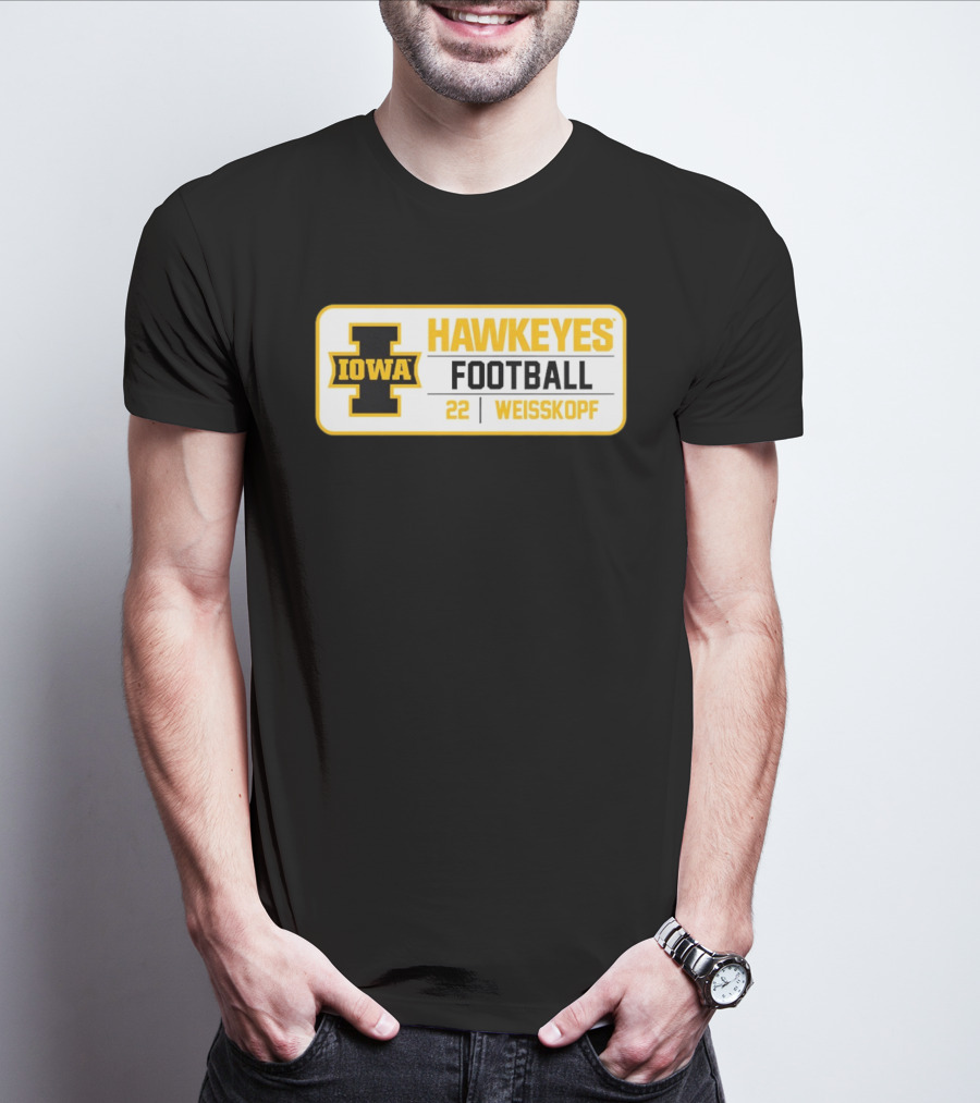 Iowa Hawkeyes Football 22 Weisskopf Black Gold T-Shirt