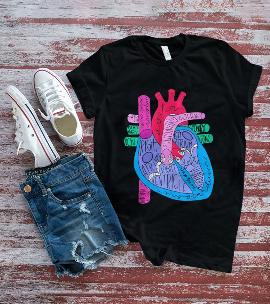 Heart Anatomy Aorta Pulmonary Artery Superior Vena Cava Right Atrium Ventricle Diagram T-Shirt