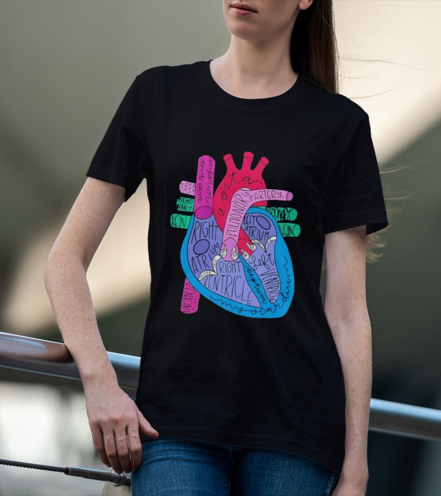 Heart Anatomy Aorta Pulmonary Artery Superior Vena Cava Right Atrium Ventricle Diagram T-Shirt