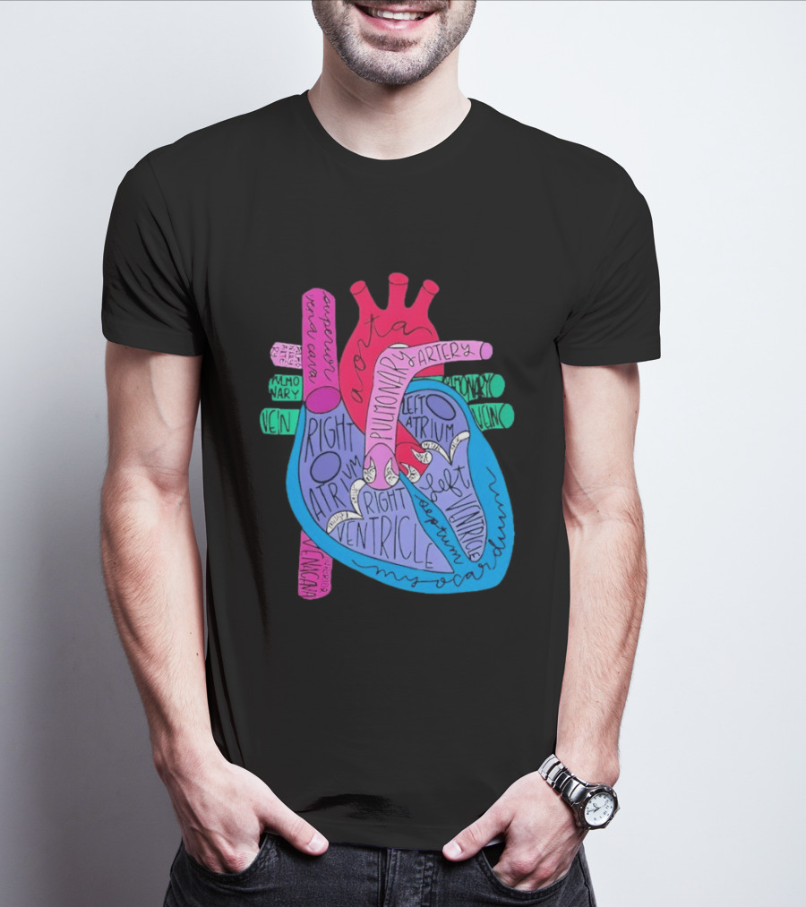 Heart Anatomy Aorta Pulmonary Artery Superior Vena Cava Right Atrium Ventricle Diagram T-Shirt