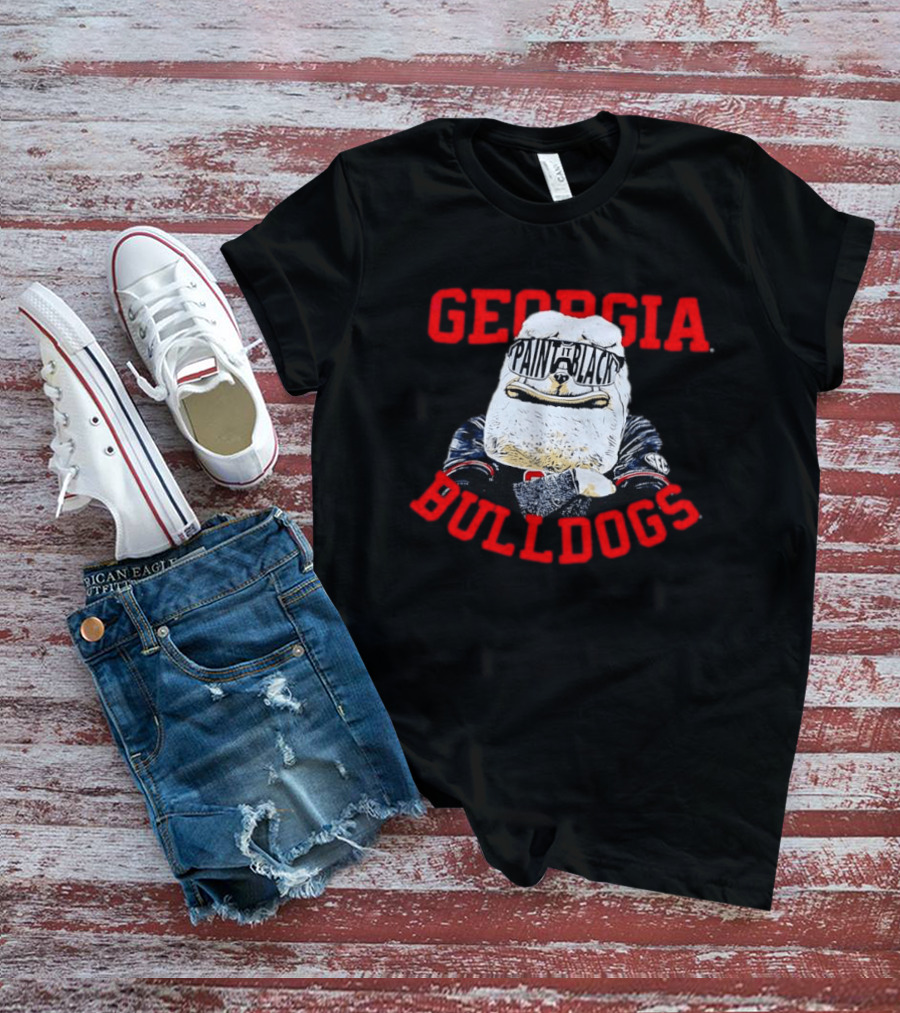 Georgia Bulldogs Paint It Black Bulldog Mascot Baseball T-Shirt