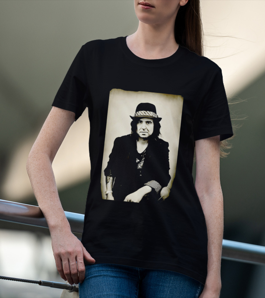 Phil Campbell Vintage Style Portrait Wearing Hat T-Shirt