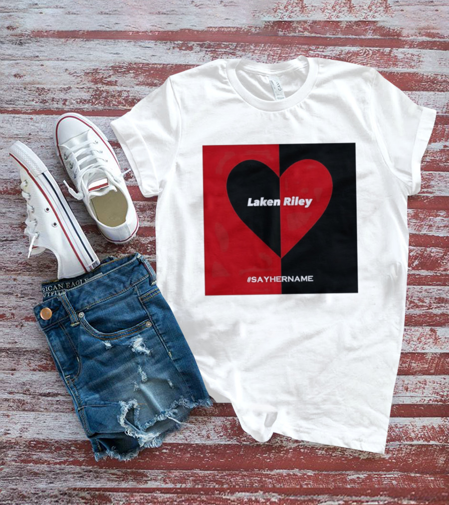 Laken Riley Heart SayHerName Red Black Heart Shape T-Shirt