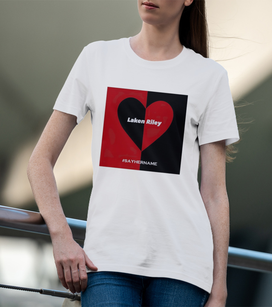 Laken Riley Heart SayHerName Red Black Heart Shape T-Shirt