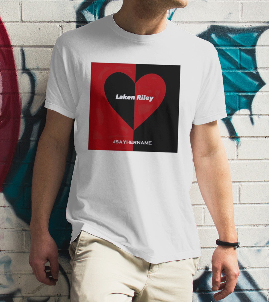 Laken Riley Heart SayHerName Red Black Heart Shape T-Shirt