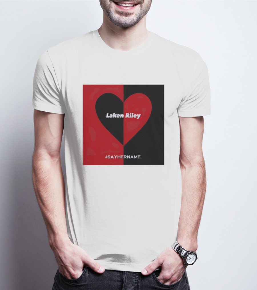 Laken Riley Heart SayHerName Red Black Heart Shape T-Shirt