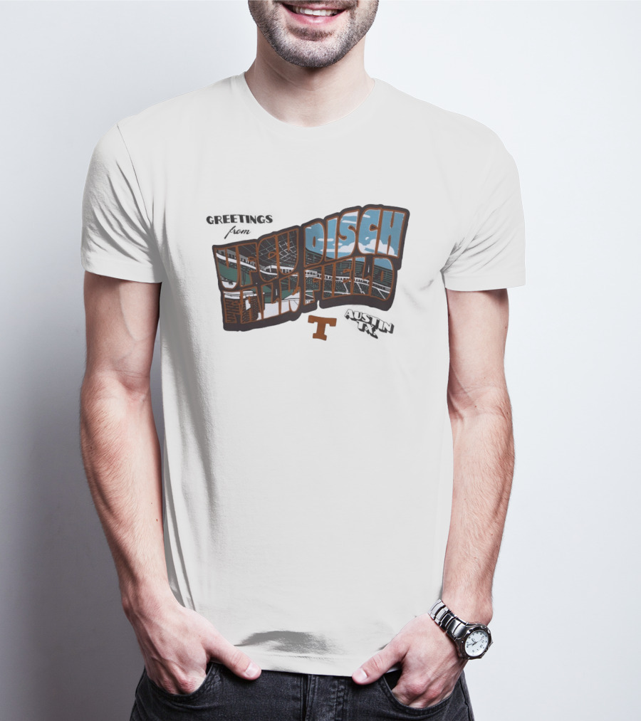 Greetings From UFCU Disch Falk Field Austin TX Stadium Scene T-Shirt
