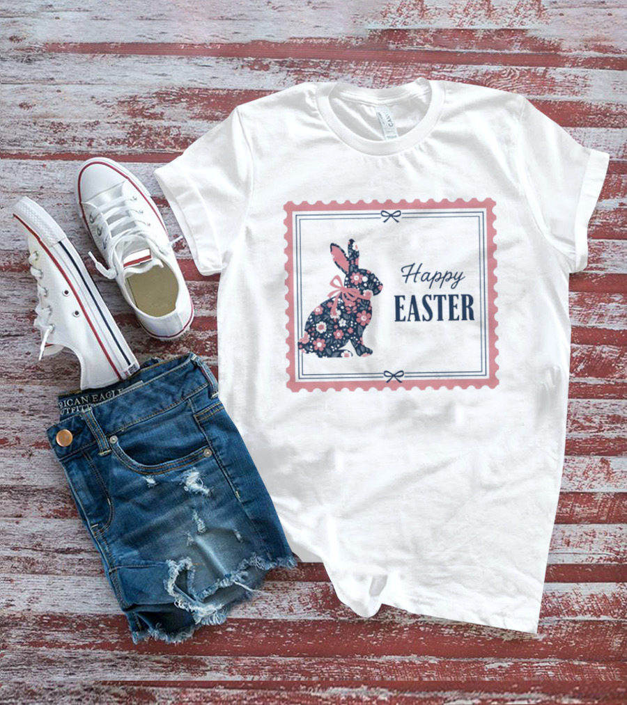 Happy Easter Bunny With Floral T-Shirt