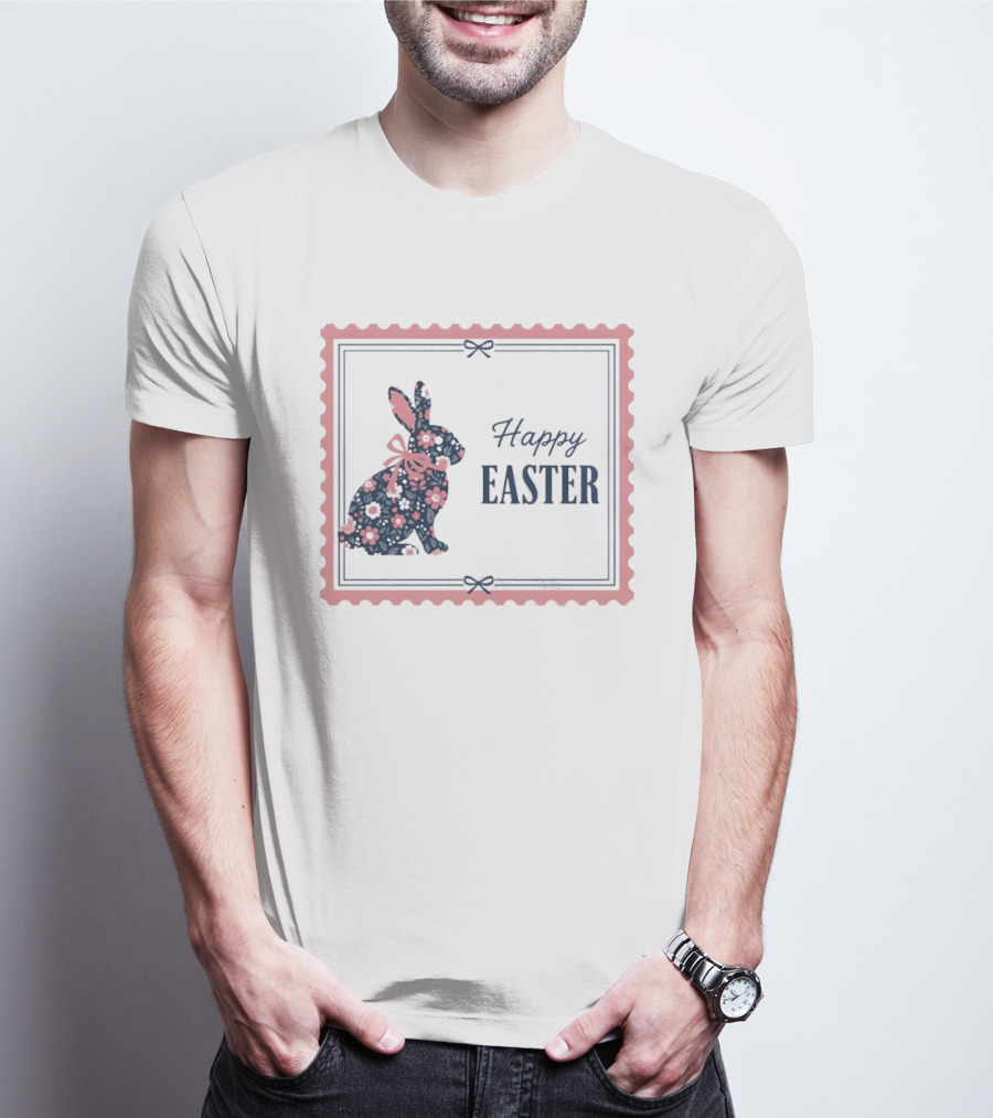 Happy Easter Bunny With Floral T-Shirt