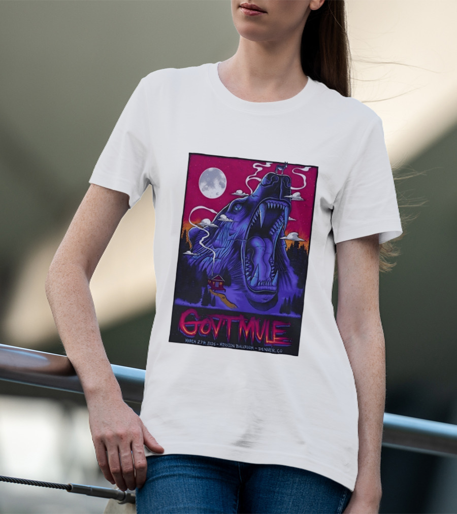 Govt Mule Mission Ballroom Denver March 27 2026 Mystical Bear And Moon Scene T-Shirt