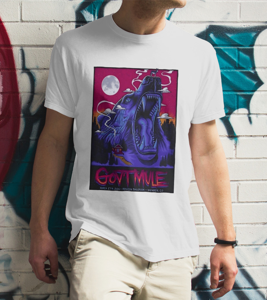 Govt Mule Mission Ballroom Denver March 27 2026 Mystical Bear And Moon Scene T-Shirt