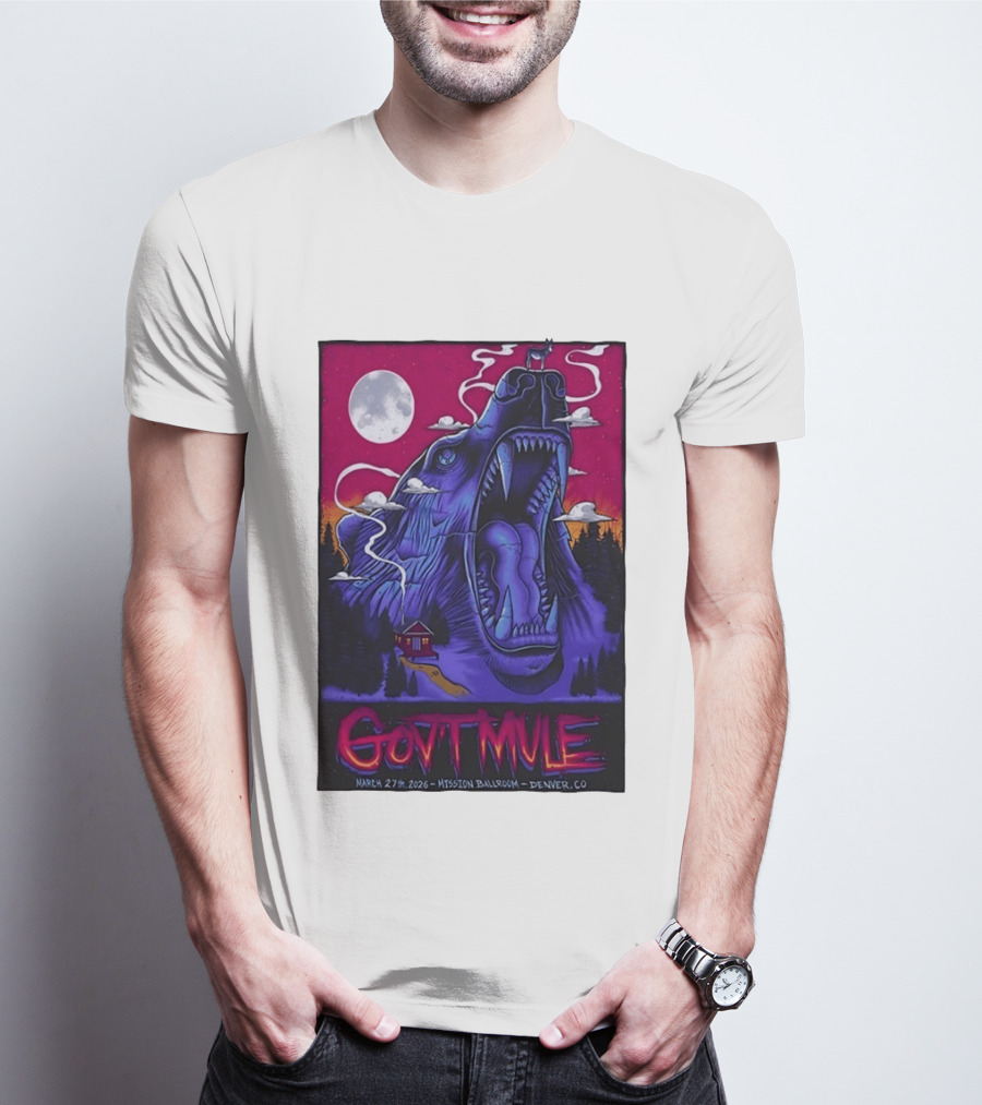 Govt Mule Mission Ballroom Denver March 27 2026 Mystical Bear And Moon Scene T-Shirt