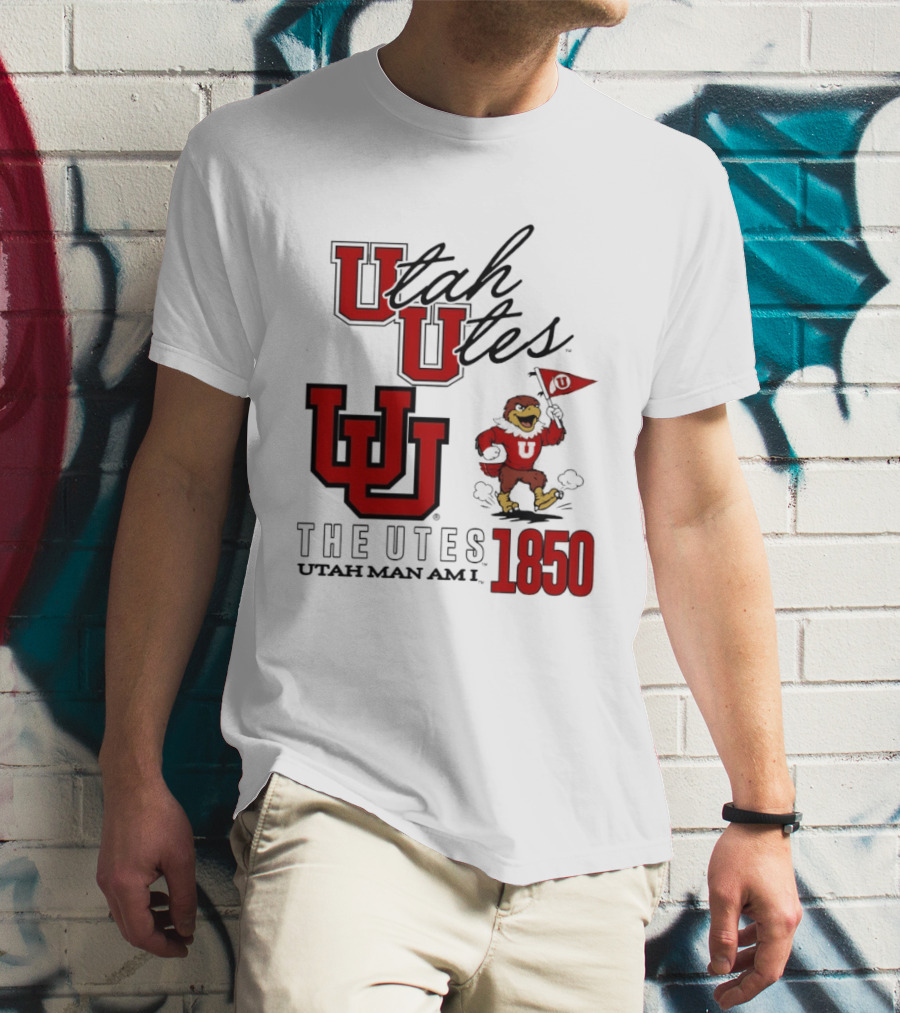 Utah Utes The Utes Utah Man Am I 1850 UU Holding Flag T-Shirt