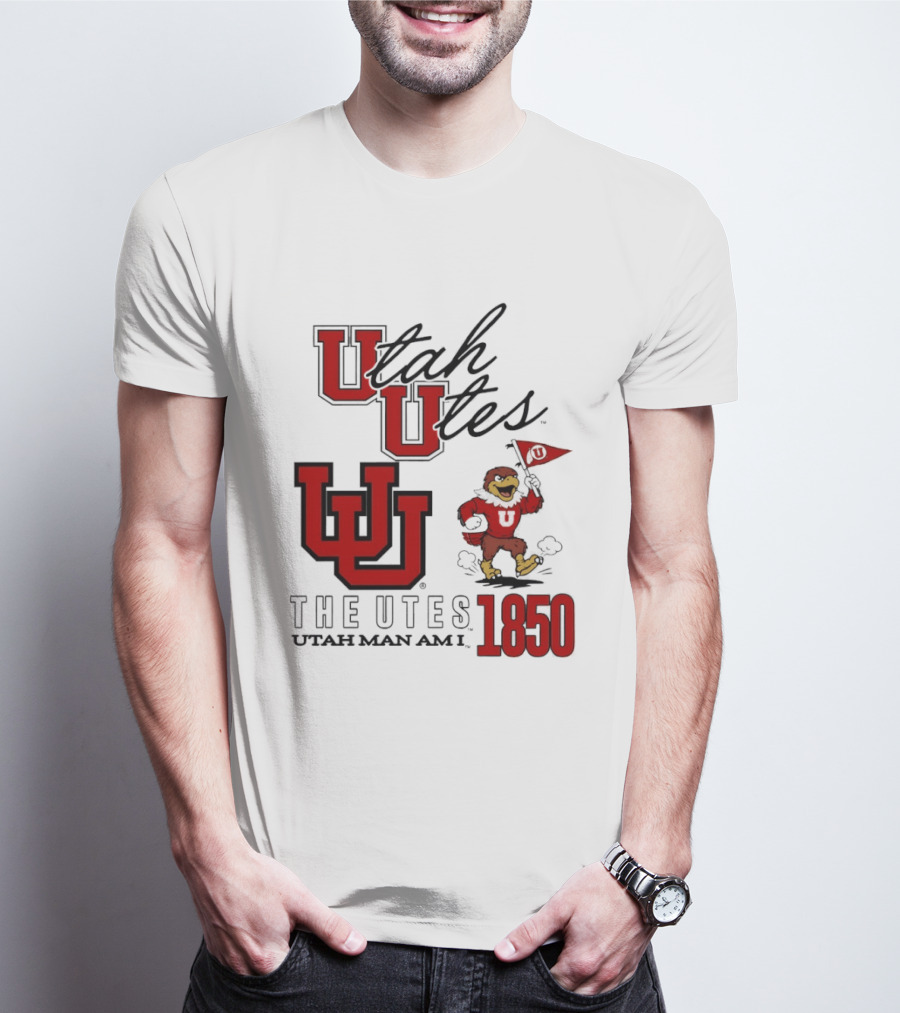 Utah Utes The Utes Utah Man Am I 1850 UU Holding Flag T-Shirt