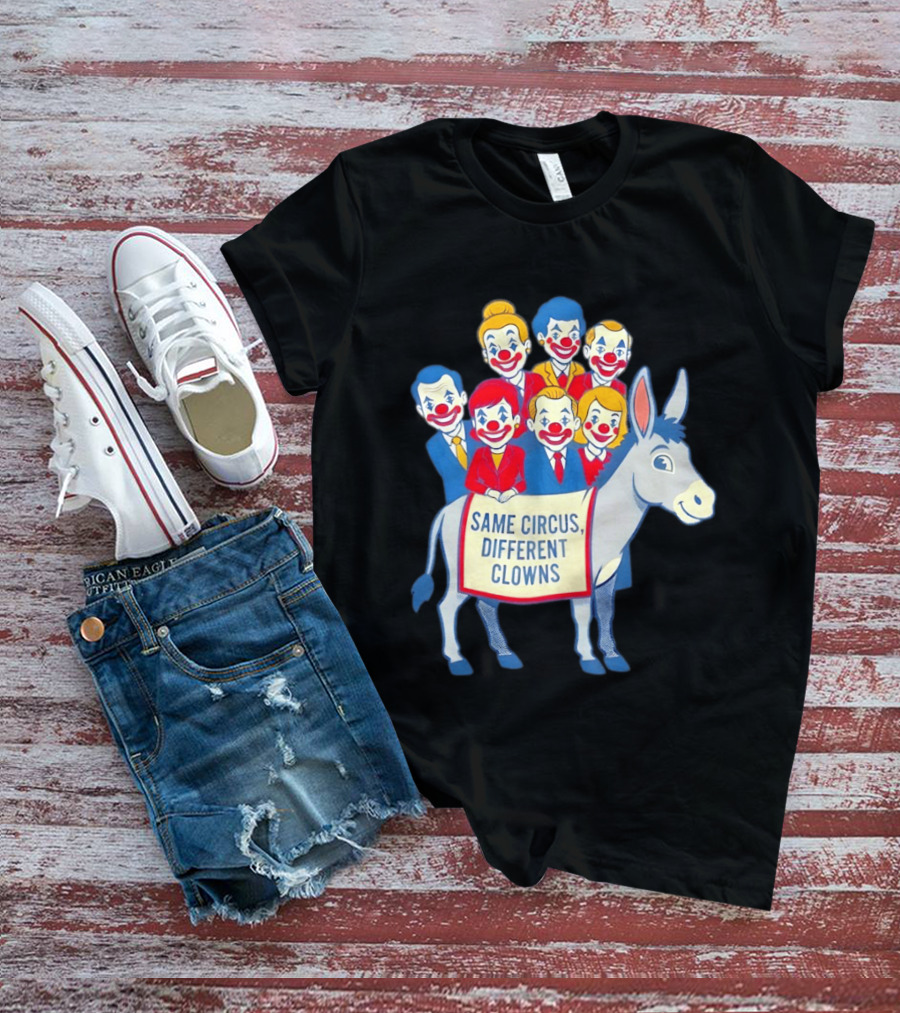 Same Circus Different Clowns Riding A Donkey Clown Faces T-Shirt