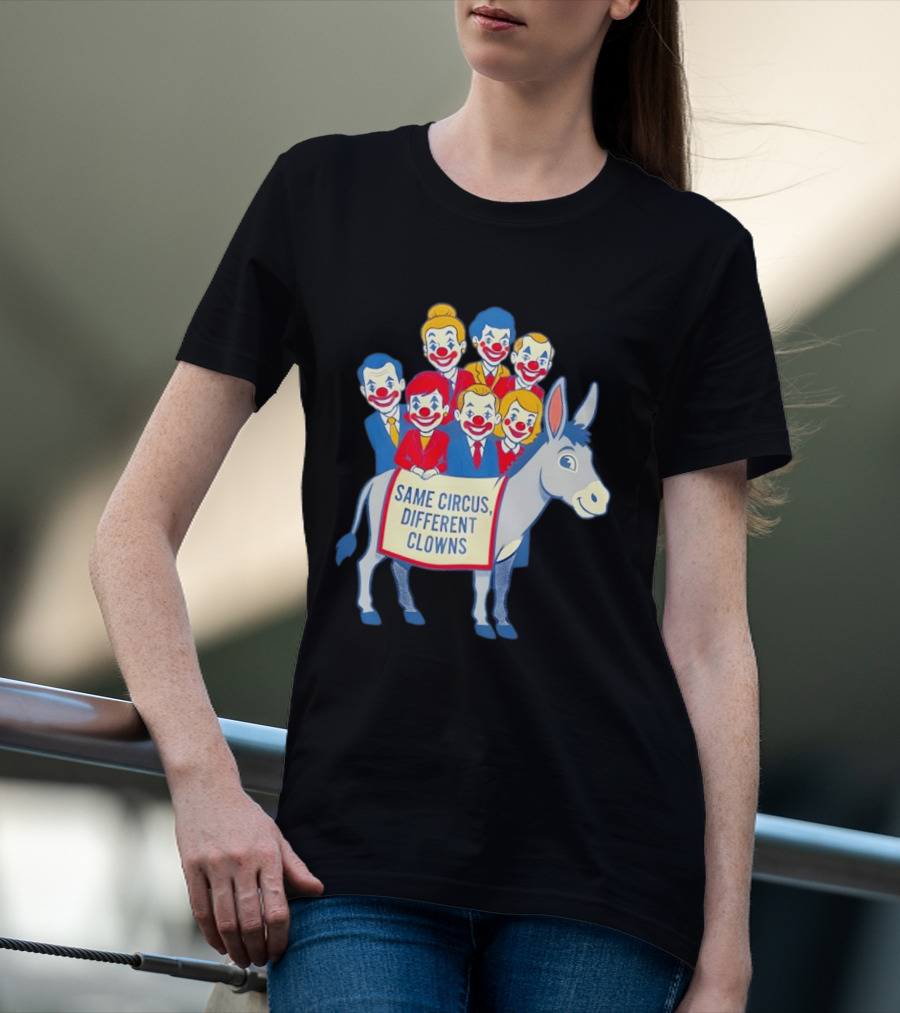 Same Circus Different Clowns Riding A Donkey Clown Faces T-Shirt
