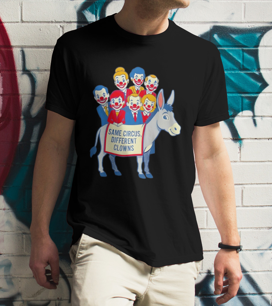 Same Circus Different Clowns Riding A Donkey Clown Faces T-Shirt