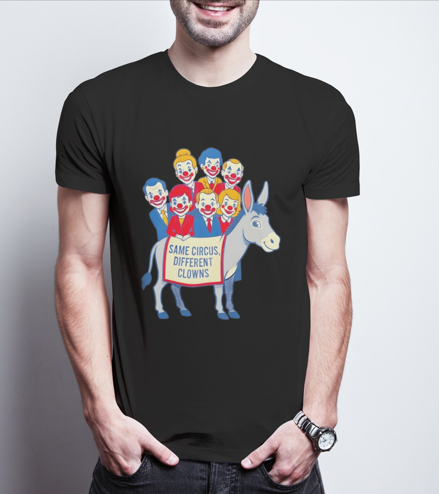 Same Circus Different Clowns Riding A Donkey Clown Faces T-Shirt