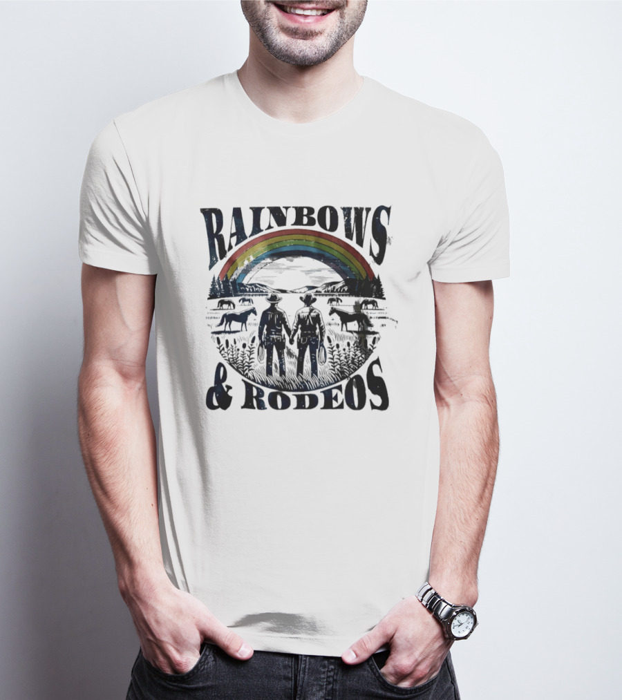 Rainbows Rodeos Western LGBT Pride Cowboys And Horses T-Shirt