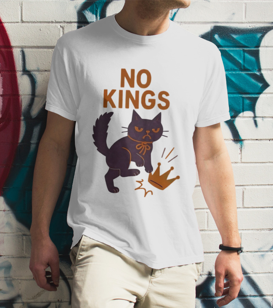 No Kings Black Cat Kicking Crown T-Shirt