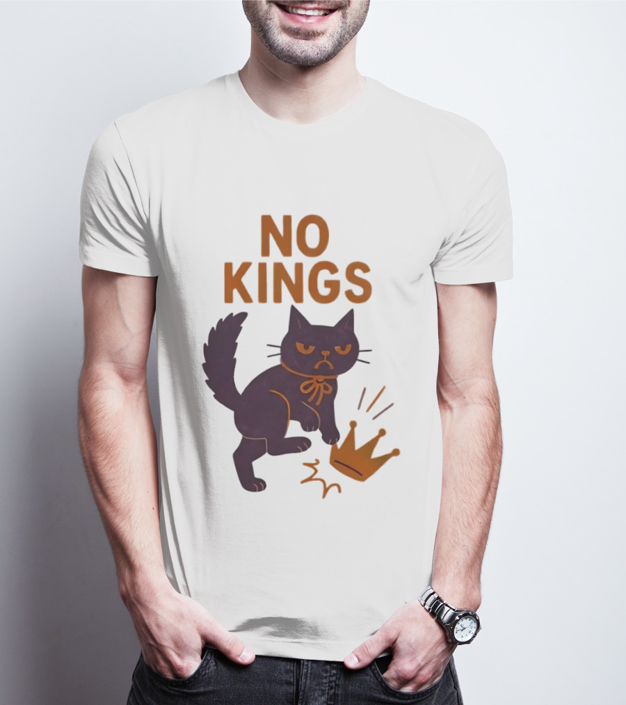No Kings Black Cat Kicking Crown T-Shirt