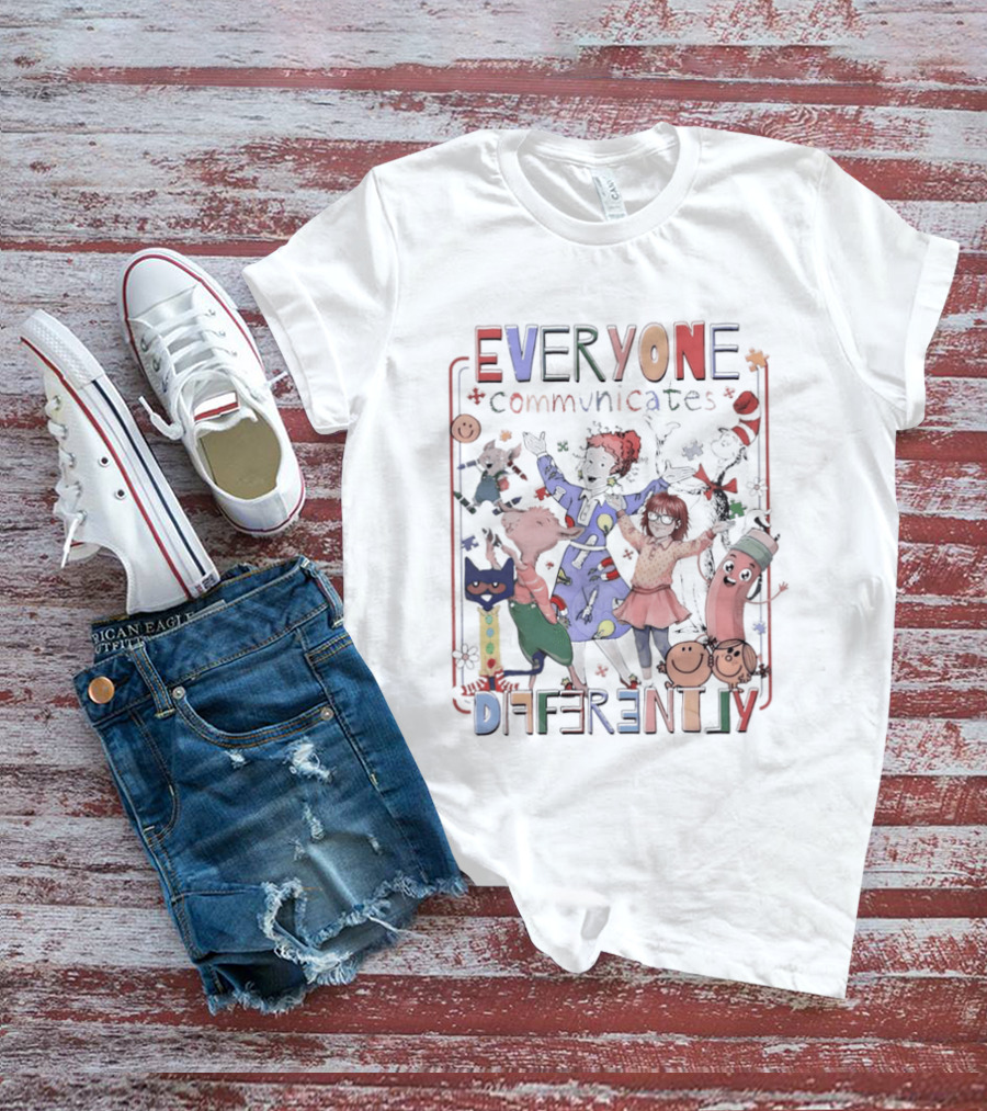 Everyone Communicates Differently Emotion Cartoon Autism Teacher T-Shirt