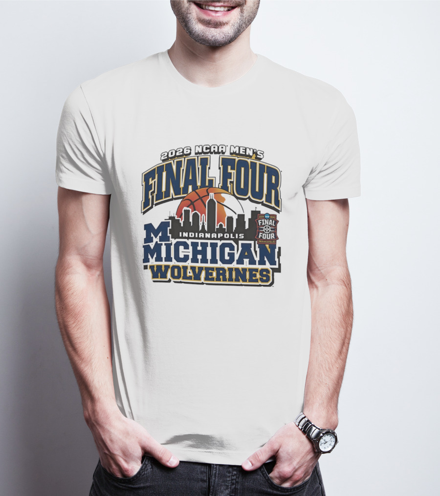 2026 NCAA Men's Final Four Michigan Wolverines Indianapolis Skyline Basketball T-Shirt