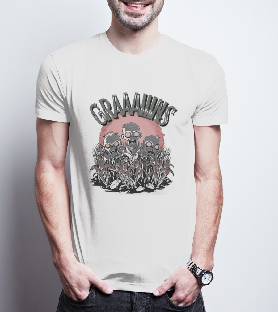 Zombie Graaains Creepy Undead Rising In Cornfield Night Scene T-Shirt
