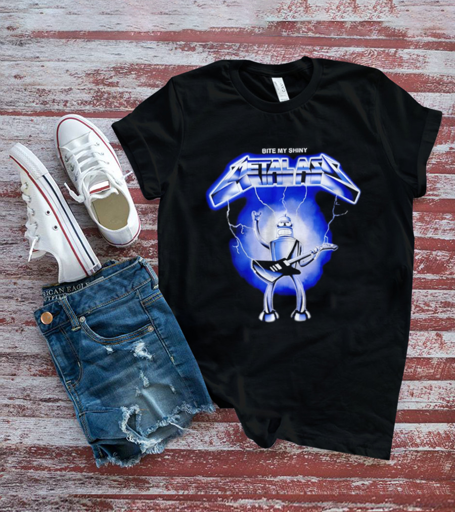Bite My Shiny Metal Ass Lightning Robot Guitarist T-Shirt