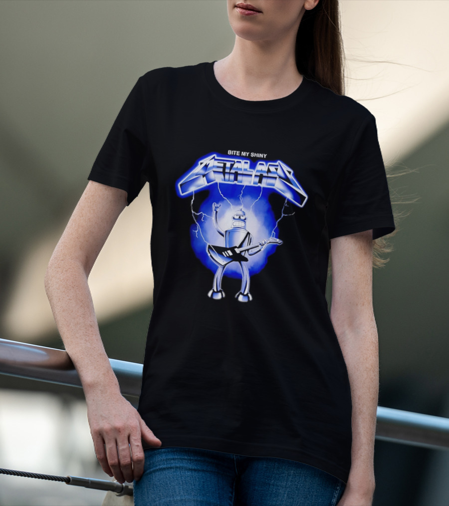 Bite My Shiny Metal Ass Lightning Robot Guitarist T-Shirt