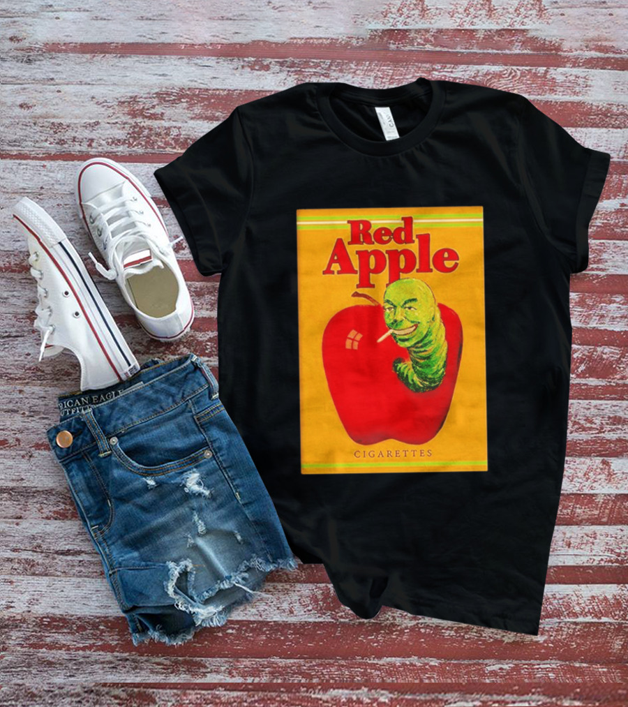 Red Apple Cigarettes Worm Character On Apple T-Shirt