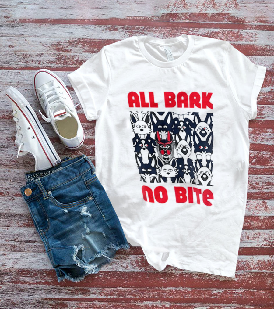 All Bark No Bite Bold Red Text Dark Canine Faces T-Shirt