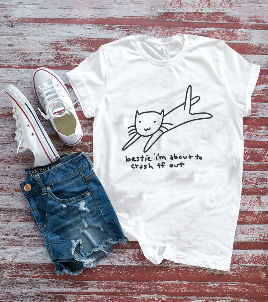 Bestie I'm About To Crash Out Cat Drawing T-Shirt
