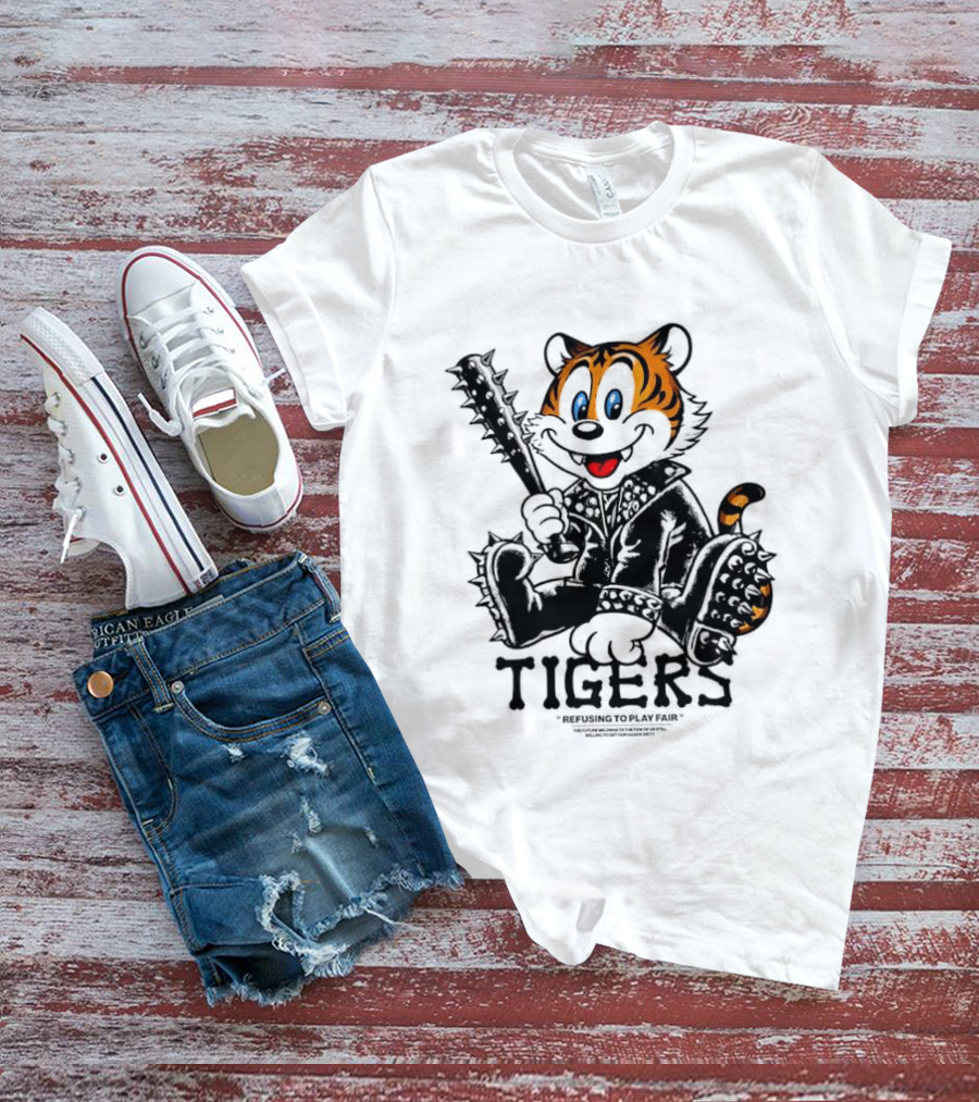 Tigers Playful Cartoon Character With Spiked Bat T-Shirt