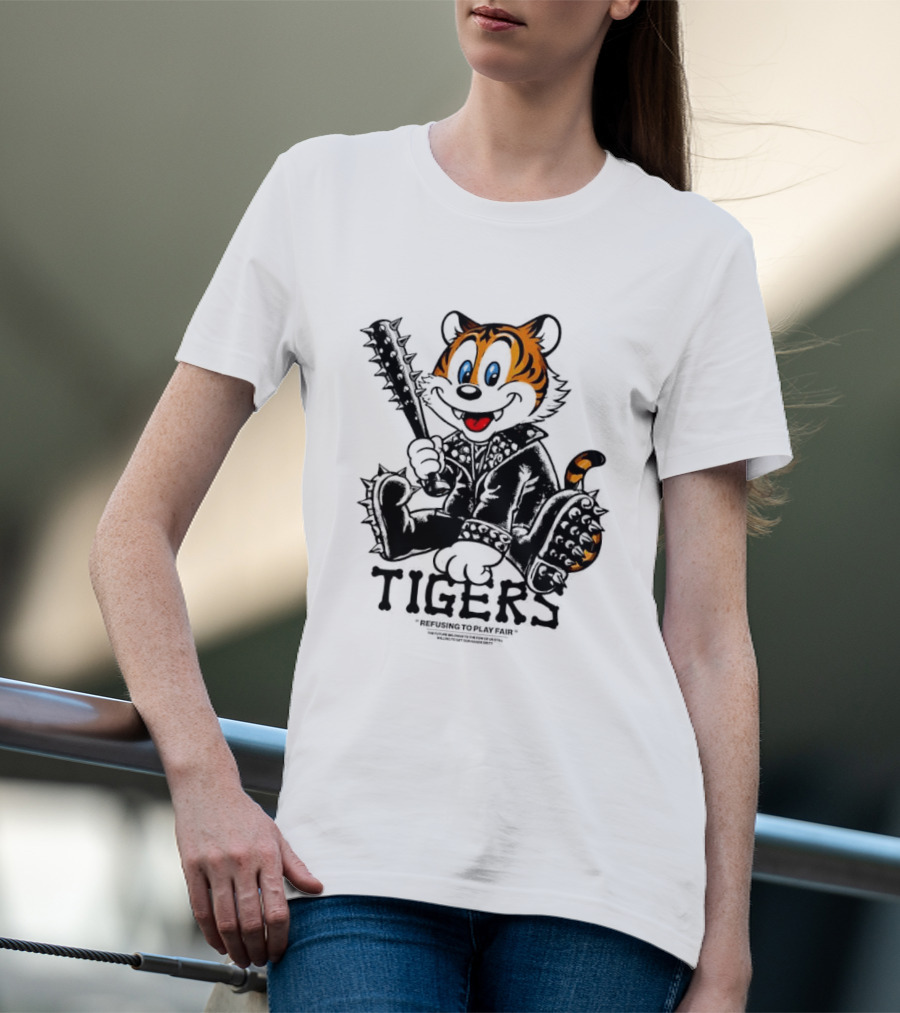 Tigers Playful Cartoon Character With Spiked Bat T-Shirt