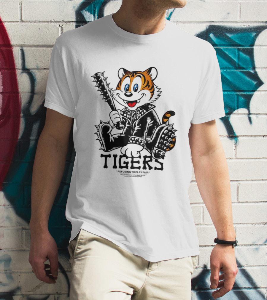 Tigers Playful Cartoon Character With Spiked Bat T-Shirt