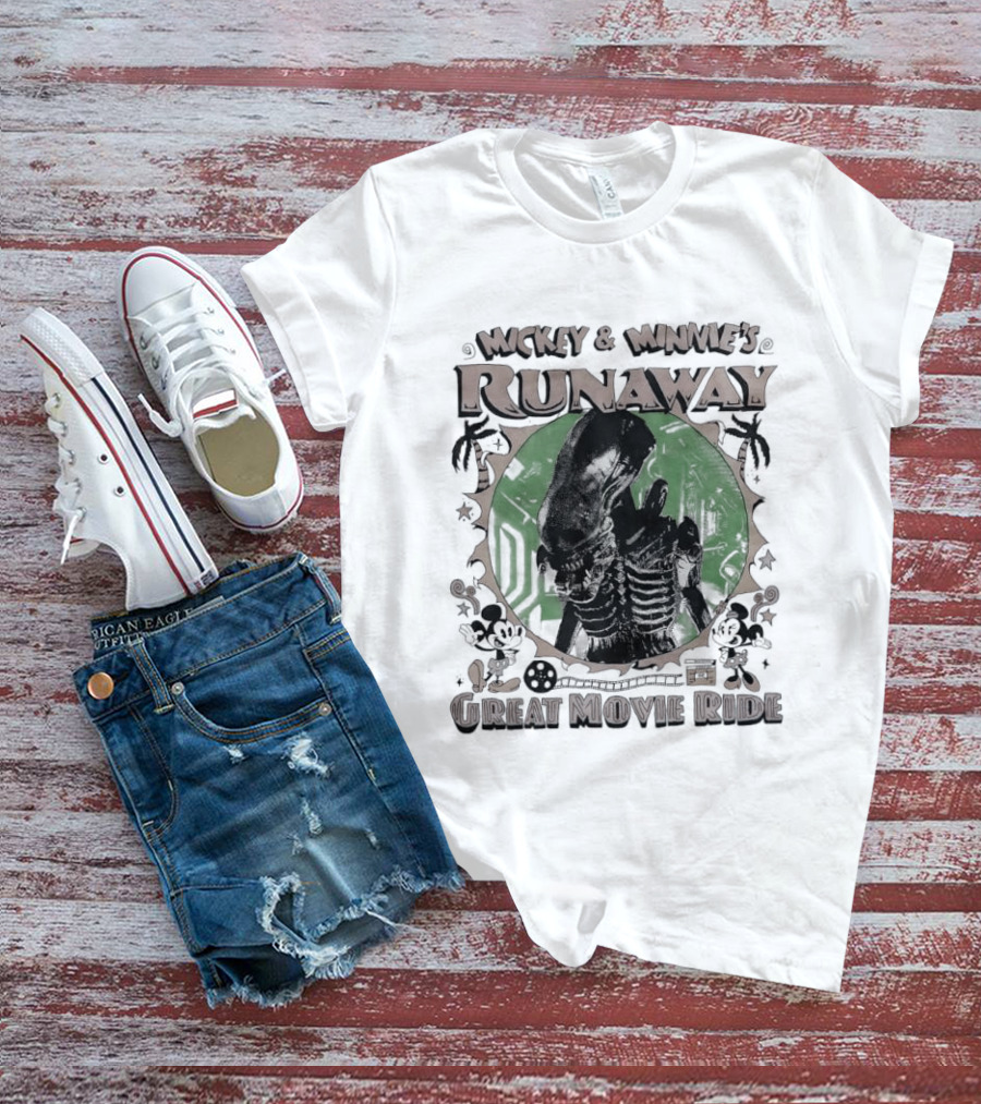 Mickey And Minnie's Runaway Great Movie Ride Xenomorph Alien T-Shirt