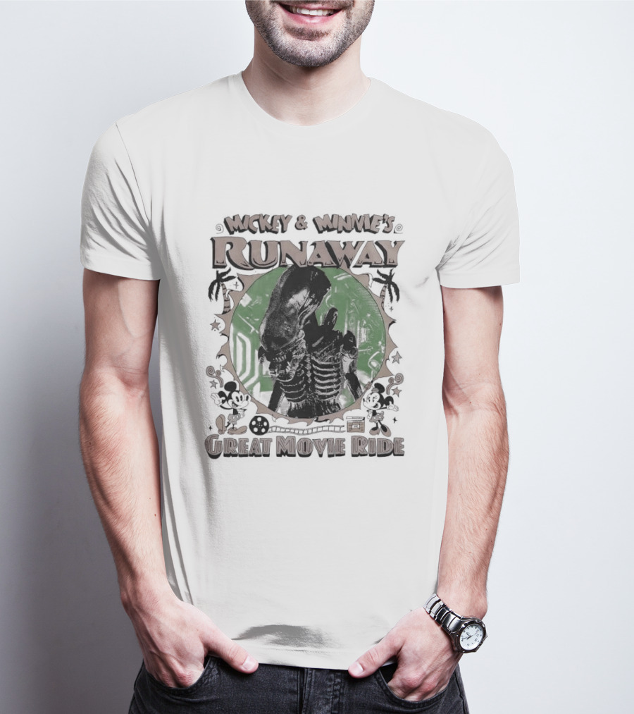 Mickey And Minnie's Runaway Great Movie Ride Xenomorph Alien T-Shirt