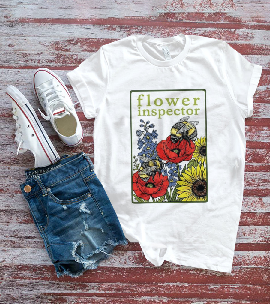 Flower Inspector Bees On Poppy Sunflower Bluebell Blossom T-Shirt