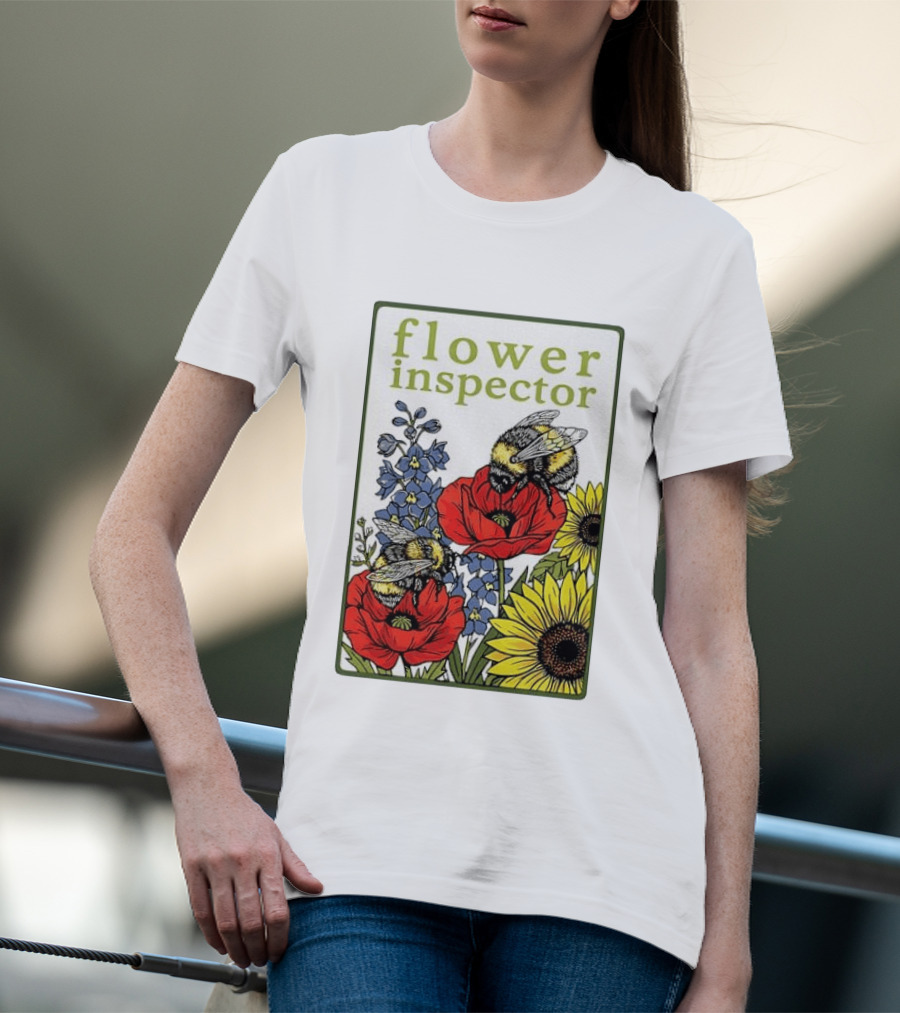 Flower Inspector Bees On Poppy Sunflower Bluebell Blossom T-Shirt