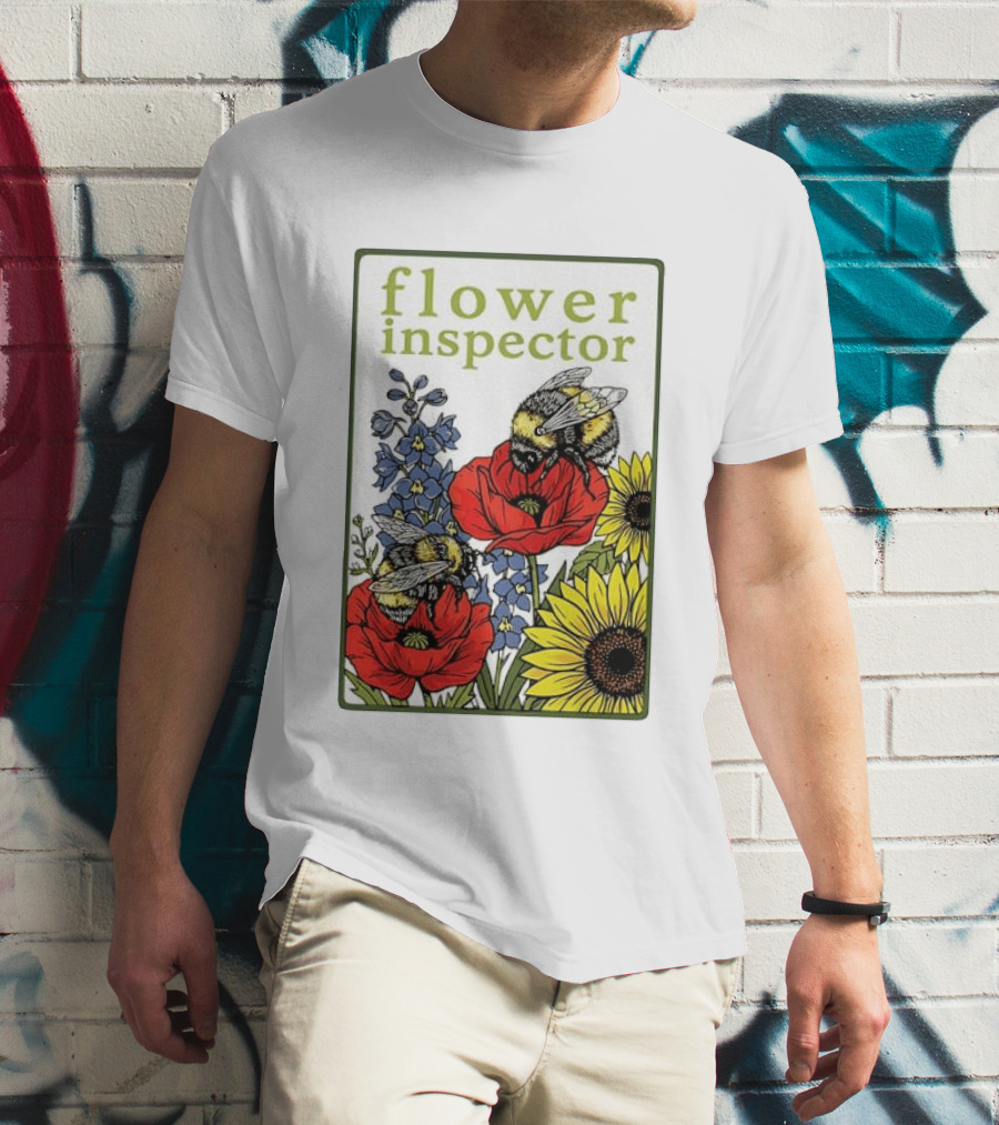 Flower Inspector Bees On Poppy Sunflower Bluebell Blossom T-Shirt
