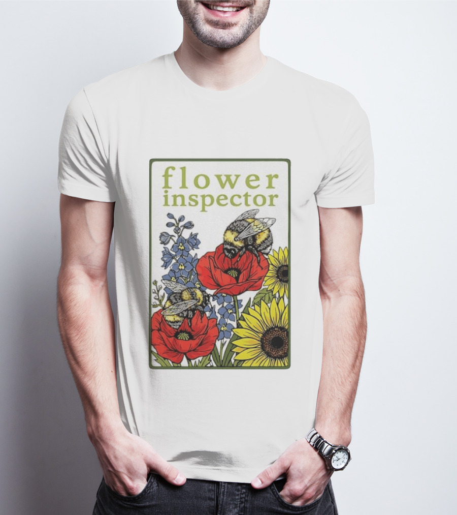 Flower Inspector Bees On Poppy Sunflower Bluebell Blossom T-Shirt