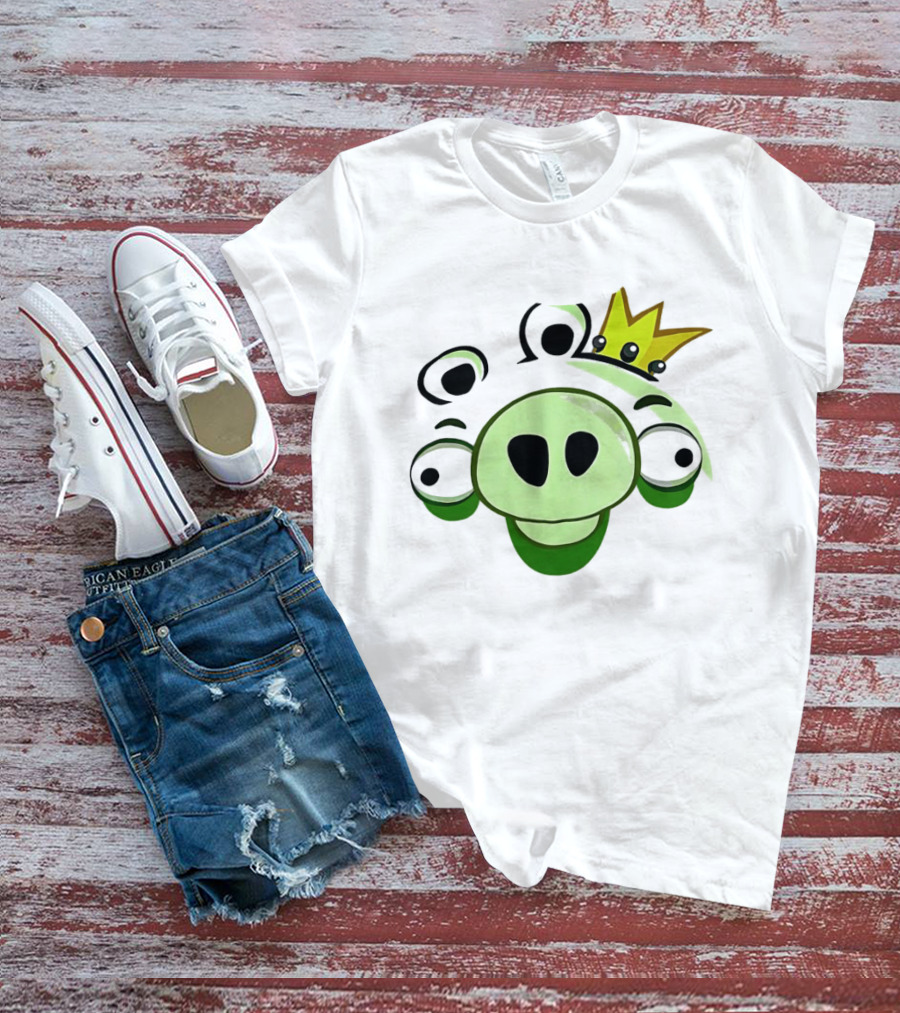 Angry Birds King Pig Big Face Green Crown T-Shirt