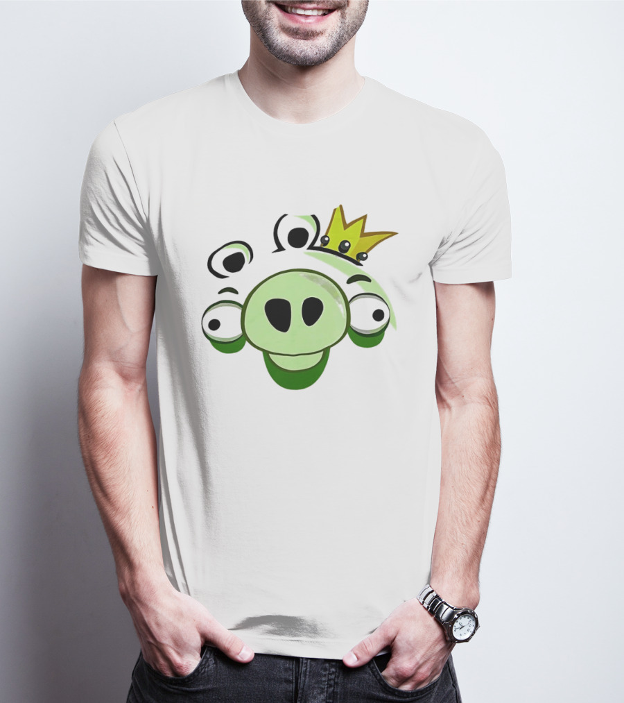 Angry Birds King Pig Big Face Green Crown T-Shirt