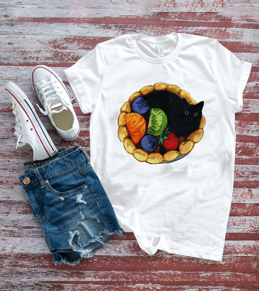 Black Cat Surrounded By Mixed Fruit Tart T-Shirt